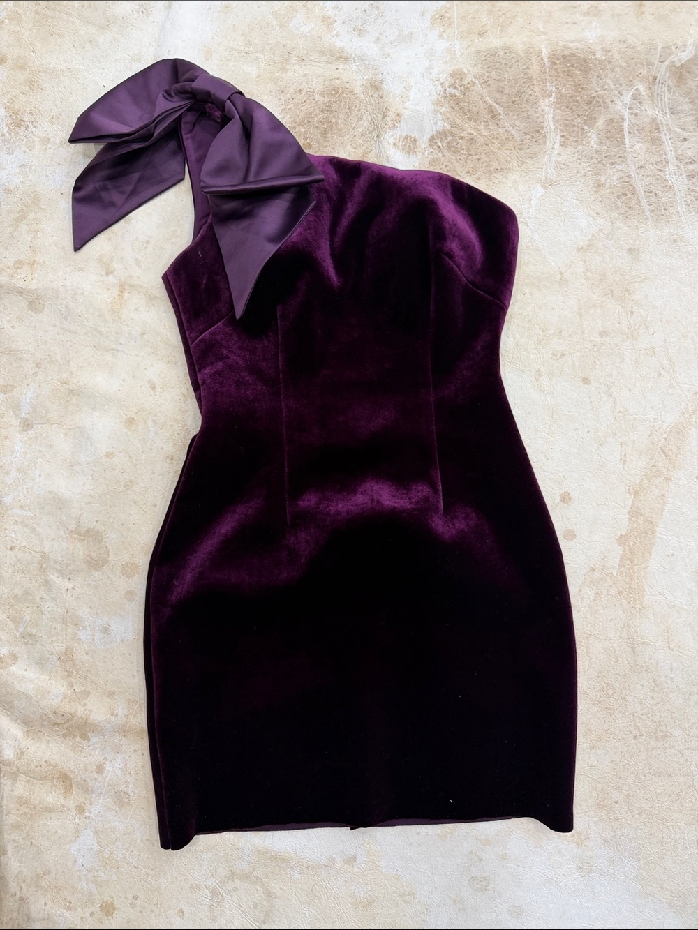 Eliza J One-Shoulder Velvet Dress with Satin Bow in Deep Plum